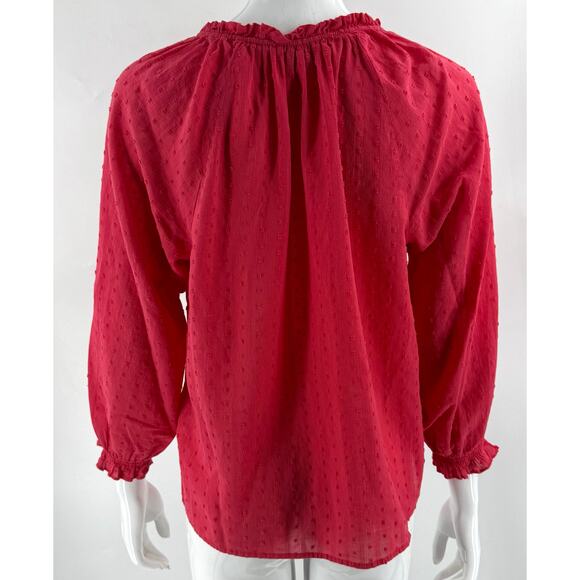 J Crew Peasant Top Size Small Novelty Artist Red Swiss Dot Shirred Cotton - Picture 5 of 7